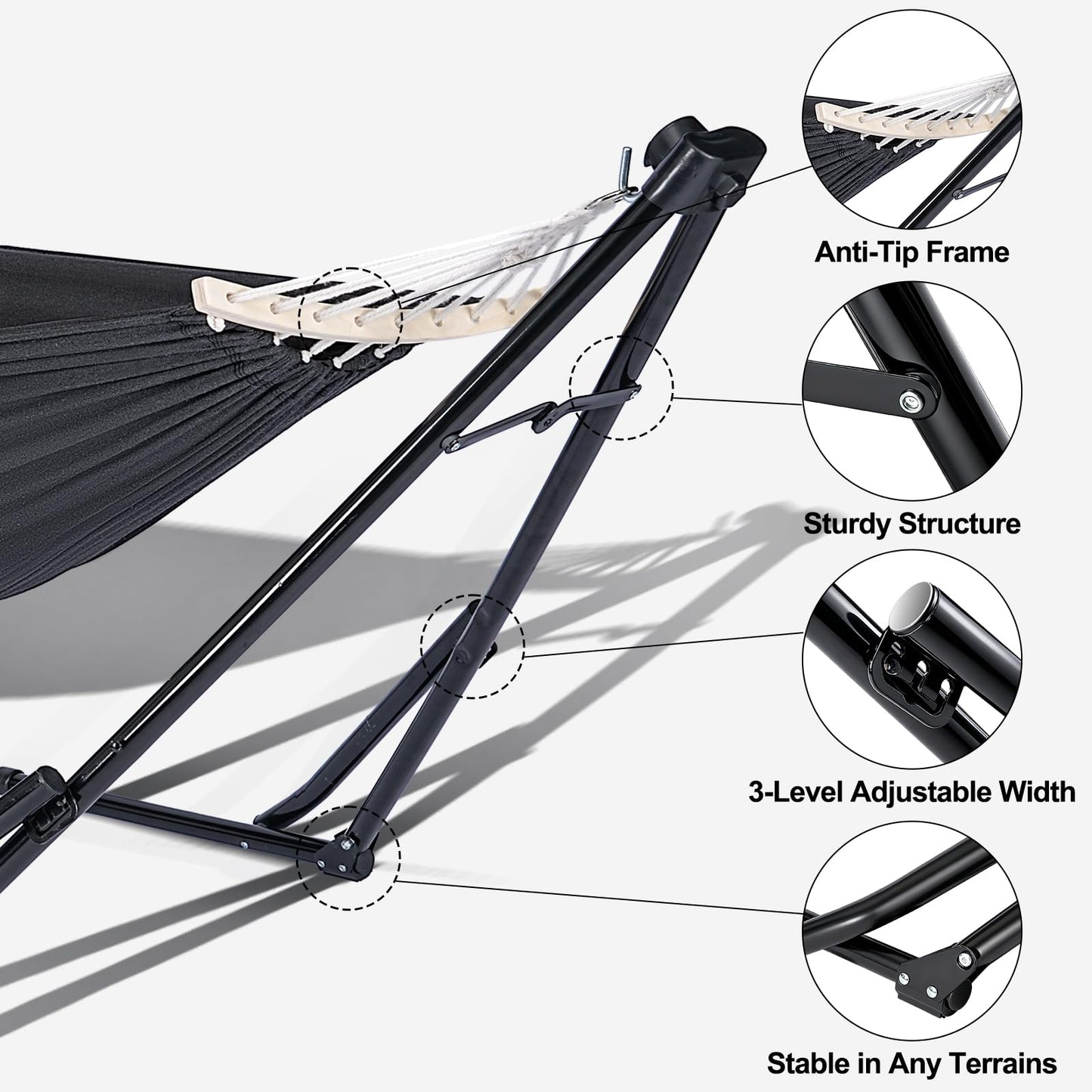 2-in-1 Hammock Chair with Stand, Portable Hammock, Black