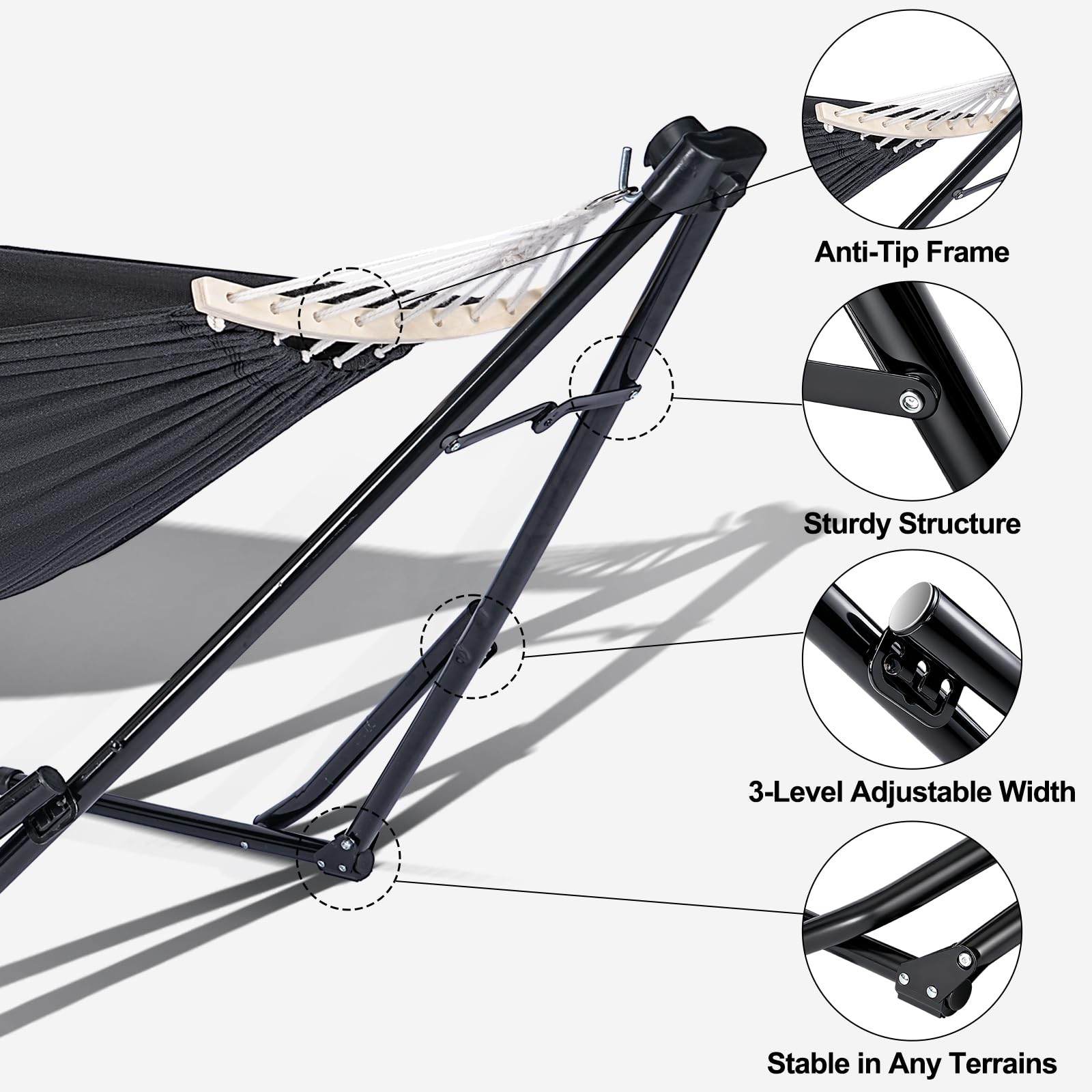2-in-1 Hammock Chair with Stand, Portable Hammock, Black