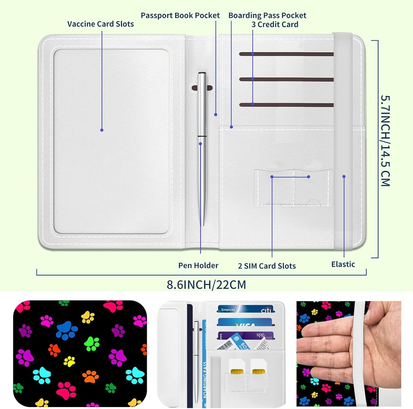 Passport Holder for Travel Essentials, Leather RFID Blocking Passport Wallet Cover Case, Cute Passport Book Holders for Women and Men Colorful Dog Paws