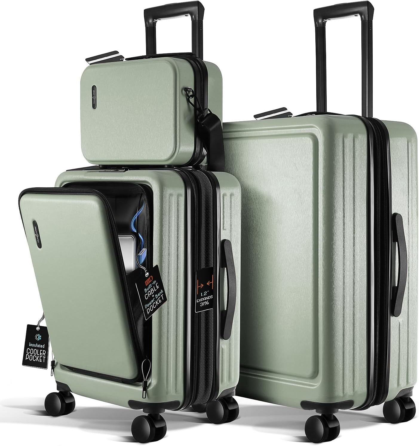 Luggage Sets 3 Piece, 22 Inch Carry on Luggage and 24 Inch Suitcases with Wheels Spinner, Durable Hard Shell Suitcase Set, Expandable Travel Suitcase, Sage Green