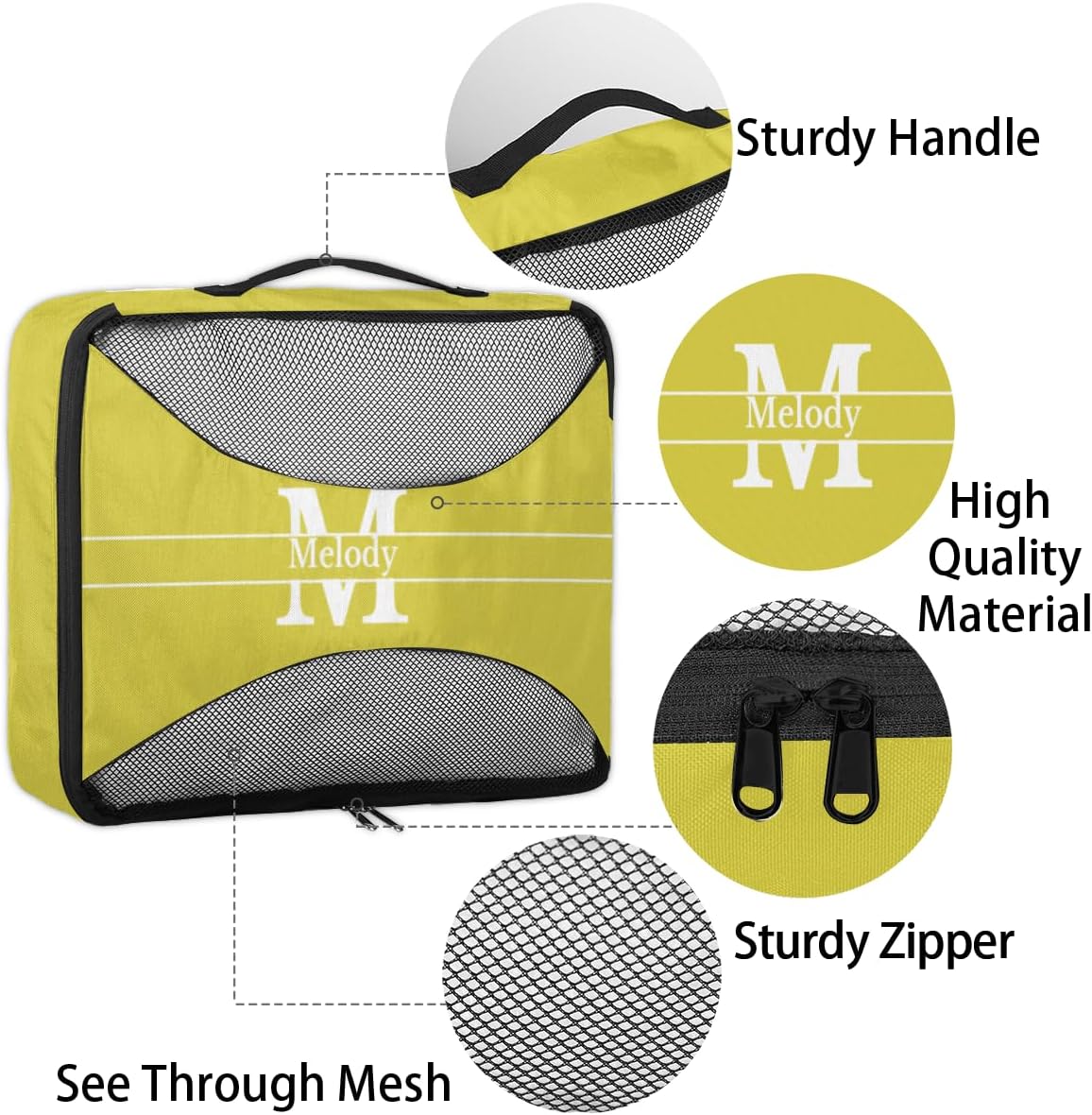 Personalized 4 Set Packing Cubes Luggage Packing Organizers Travel Accessories for Women Girls Men, Lemon Yellow Initial Letter