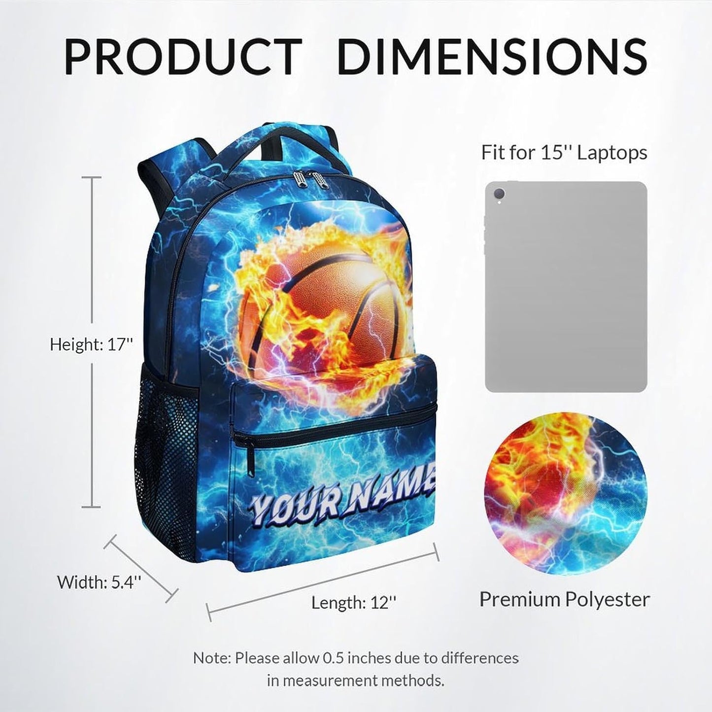 Boys Backpack - Personalized Basketball Backpacks for Kids - Custom Sports Bookbag for Teens - Lightweight School Bag for Elementary(17 Inch)
