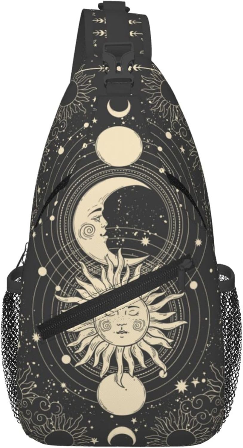 Vintage Sun Moon Stars Small Crossbody Backpack Sling Bag for Men Women Mini One Shoulder Chest