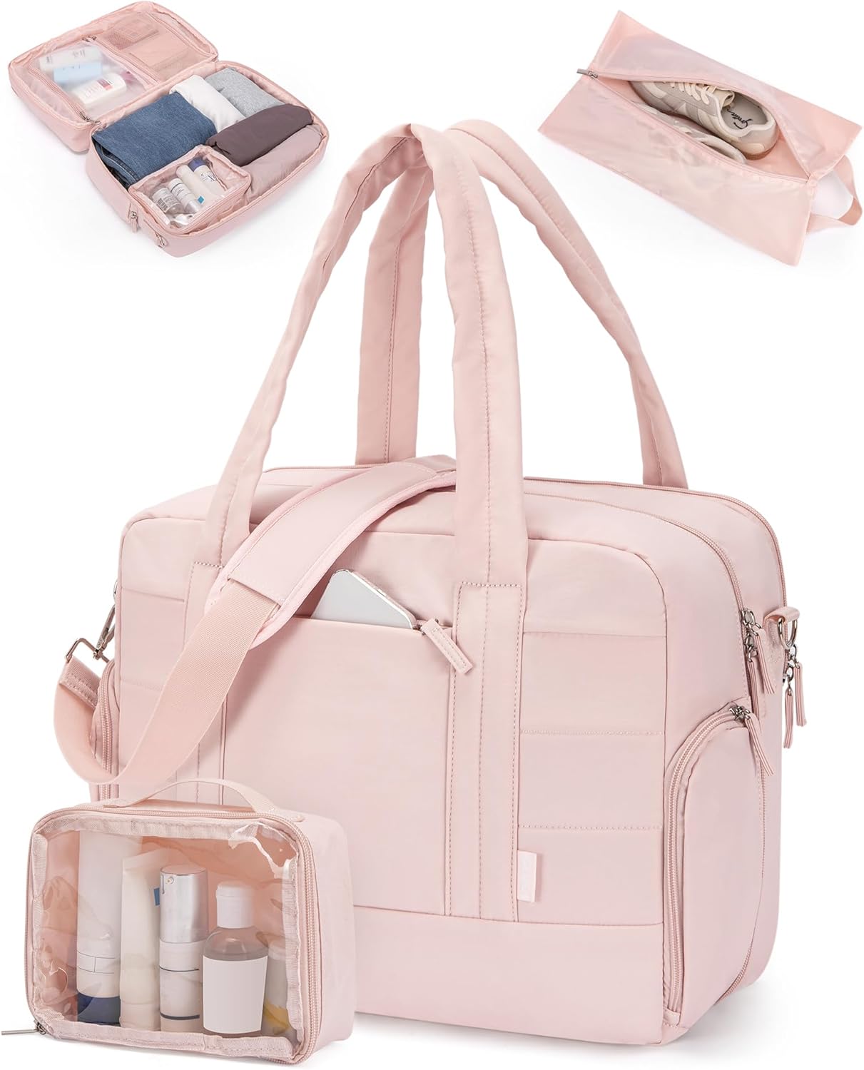 CLUCI Weekender Travel Bag for Women Puffer Tote Bag Carry On Duffle Overnight Bags with Shoe Compartment