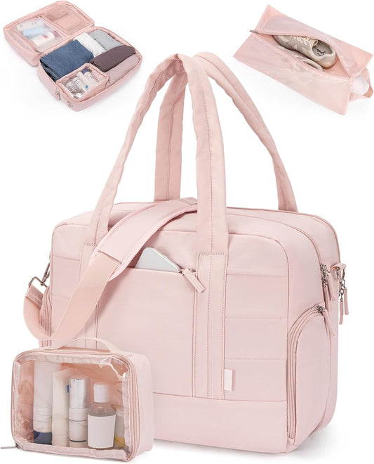 CLUCI Weekender Travel Bag for Women Puffer Tote Bag Carry On Duffle Overnight Bags with Shoe Compartment