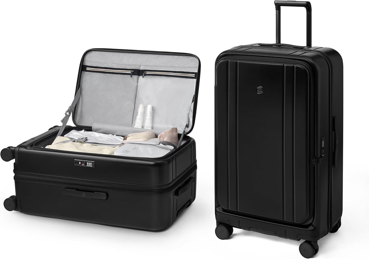 NINETYGO Medium Checked Luggage 24 Inch, Top Opening Luggage Checking In Luggage, Expandable, PC Hard Shell, Larger Capacity Checked, TSA Lock, 360° Spinner Wheels (Black, Hobo Pro)
