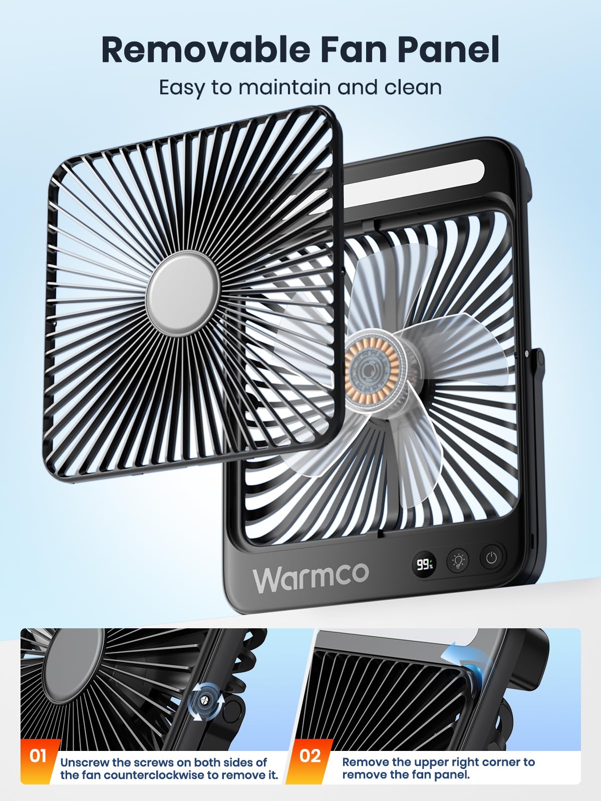 Warmco D4 Battery Powered Camping Fan 20000mAh, LED Lantern