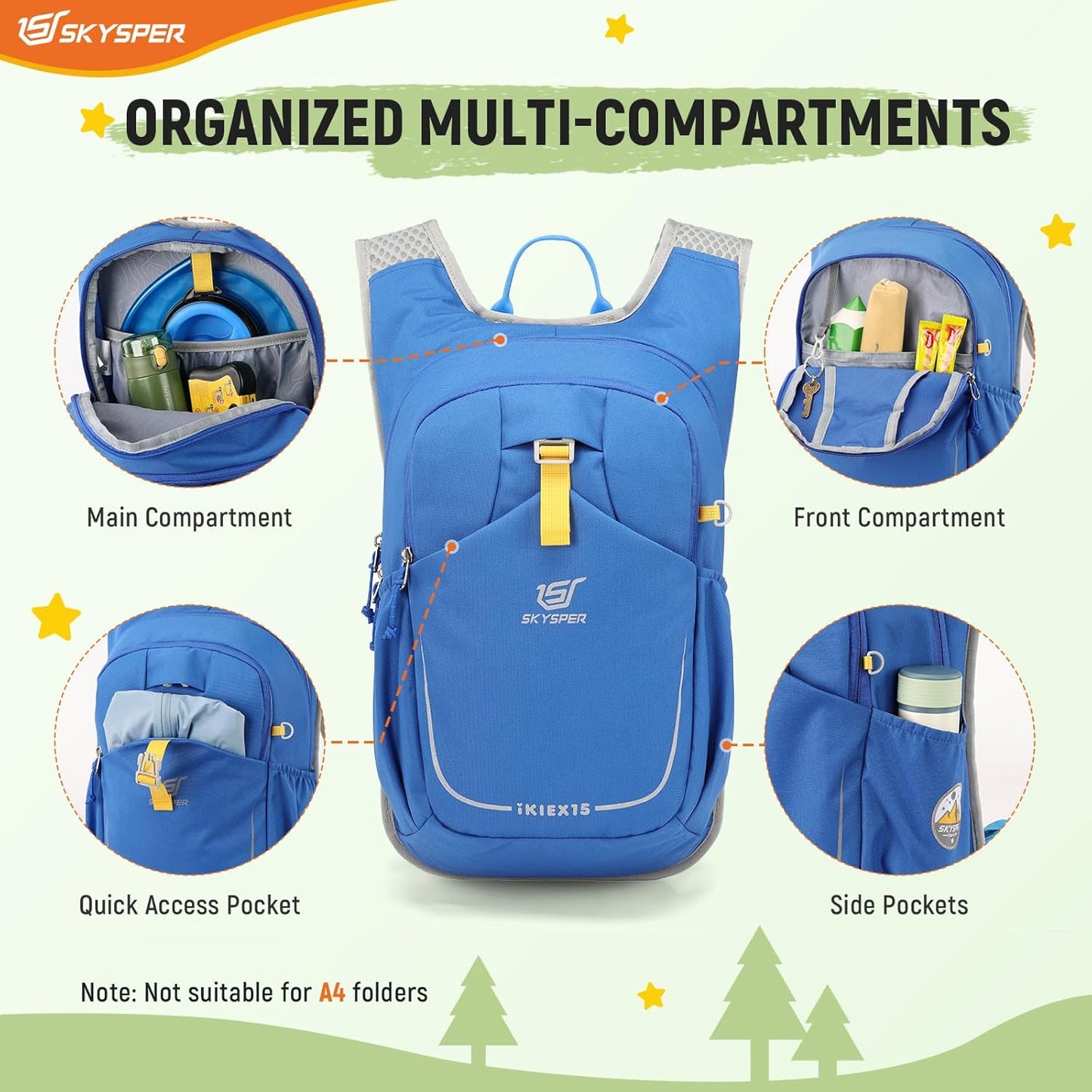 SKYSPER Kid Backpack for Boys Girls Kids Travel Backpack Day Pack for Outdoor Day Trips Kids 16" tall(Blue)