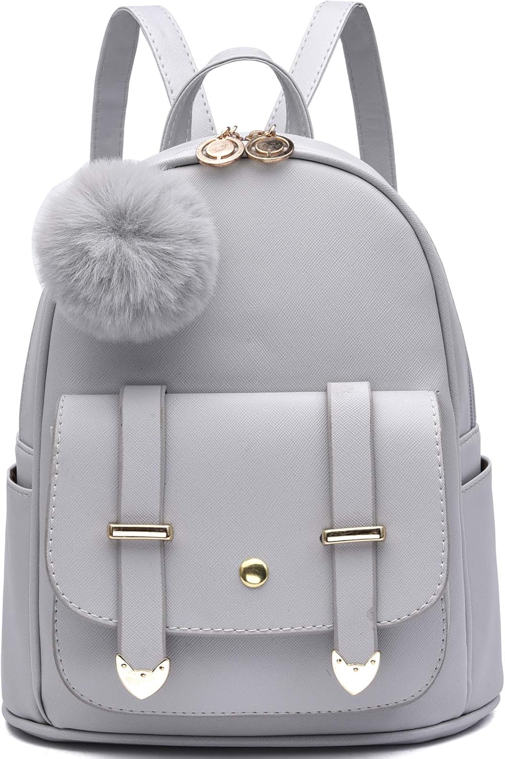 I IHAYNER Girls Fashion Backpack Mini Backpack Purse for Women Teenage Girls Purses PU Leather Pompom Backpack Shoulder Bag