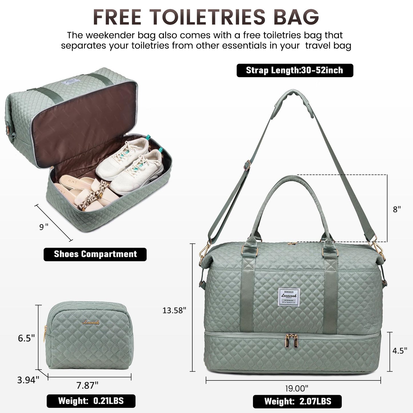LOVEVOOK Travel Duffle Bag,Weekender Bags for Women with Shoe Compartment，Carry on Overnight Bag