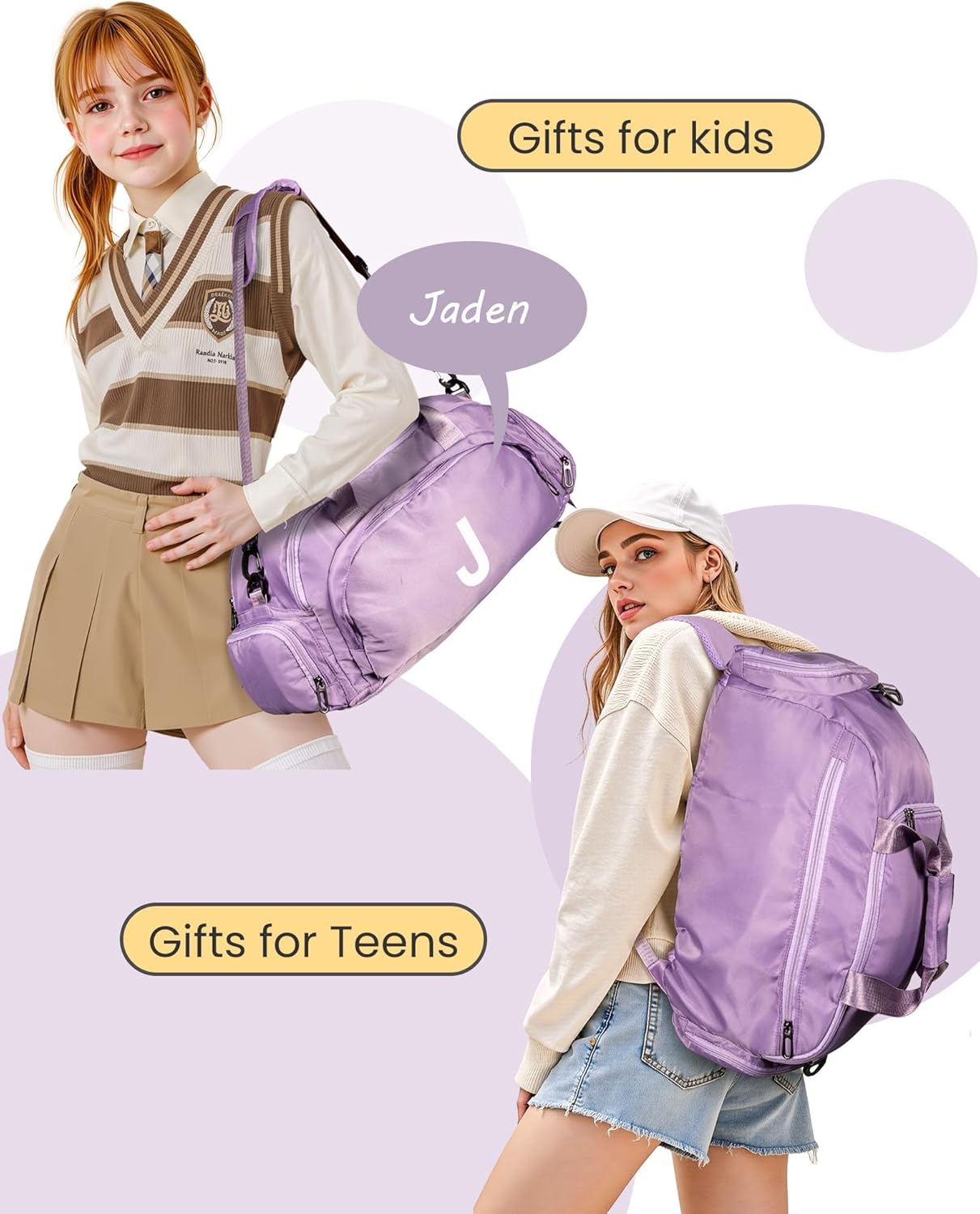 8 9 10 11 12 13 14 15 16 Year Old Girl Birthday Gifts, Initial Gym Bags with Shoe Compartment