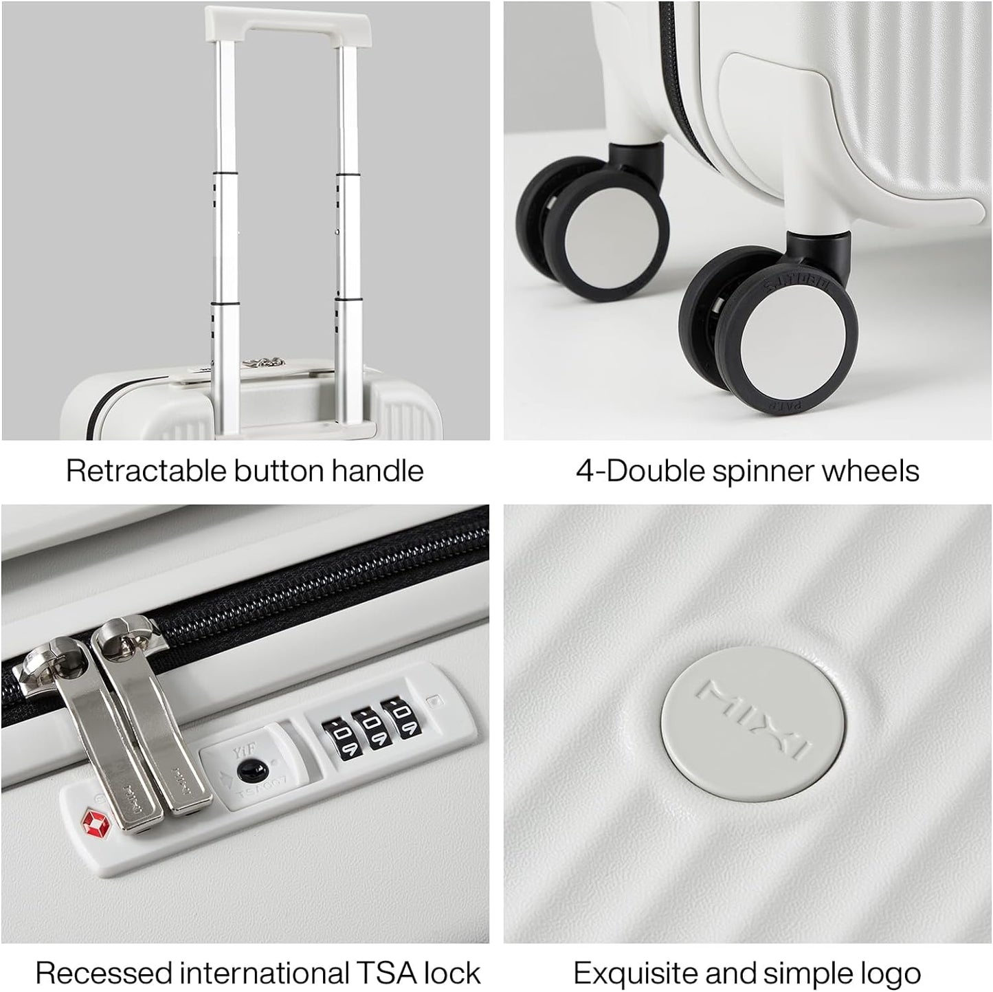 mixi Underseat Carry on Luggage 16 Inch Hardshell PC Suitcase with Spinner Wheels TSA Lock for Travel, Smoke White
