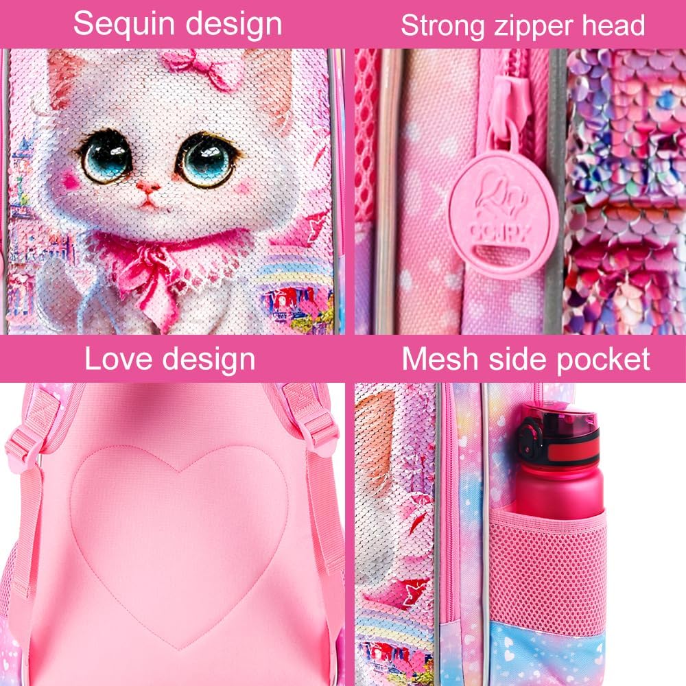 WZLVO Kids Backpack for Girls,Prechool Elementary Kindergarten School Bookbag and Lunch Box
