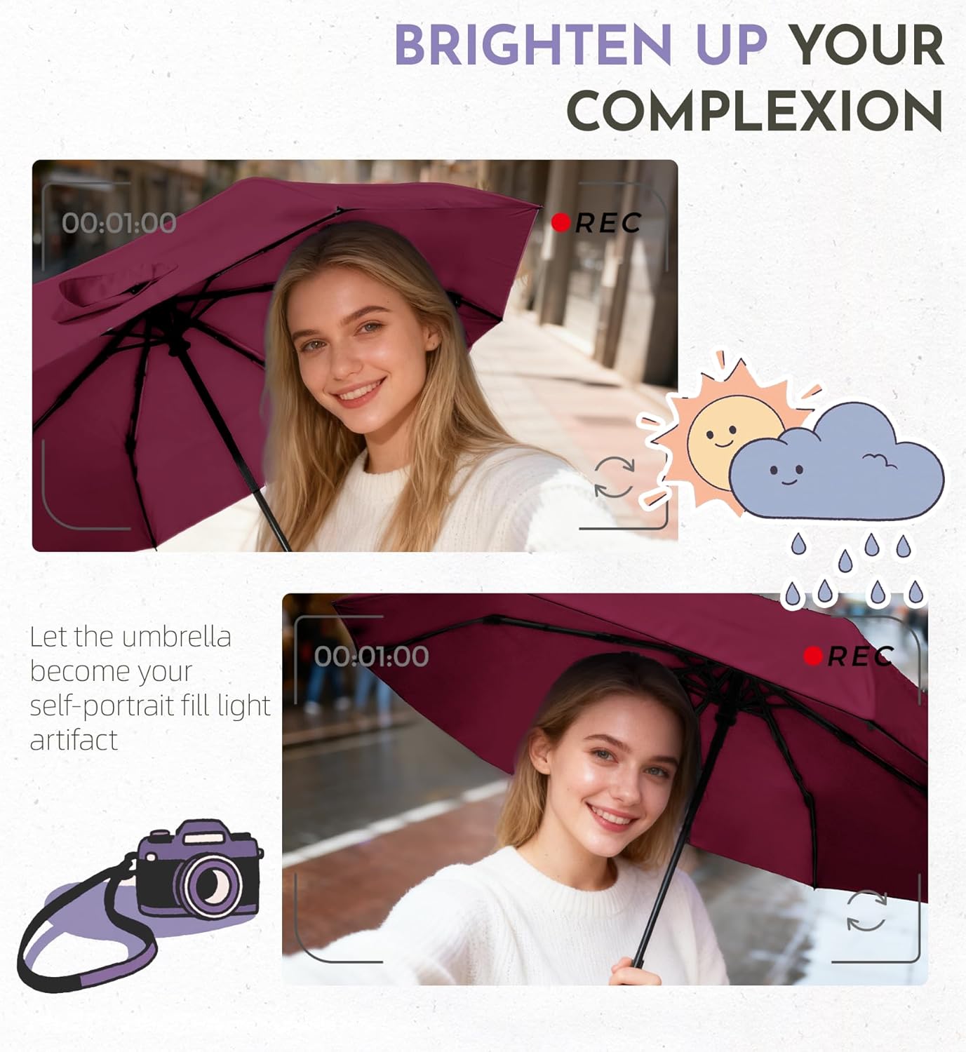 UV Travel Umbrella for Sun Protection & Rain, Compact Windproof Folding, Refined craftsmanship, Auto Open/Close, 43" Canopy with color coating, UPF 100+ UV Blocking, TSA Approved