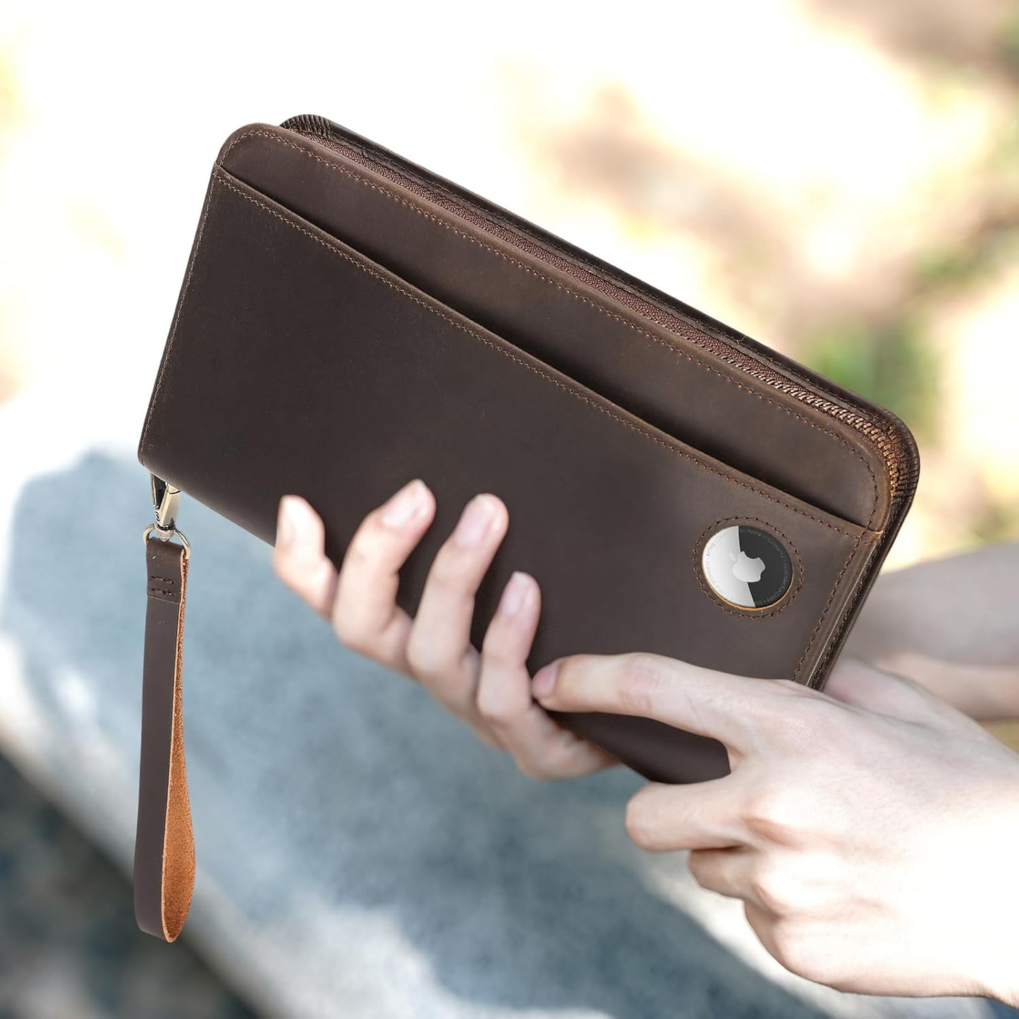 Polare Full Grain Leather Family Passport Holder Travel Documents Organizer RFID Blocking Wallet with Coin Pouch and AirTag Slot Fits 6 Passports
