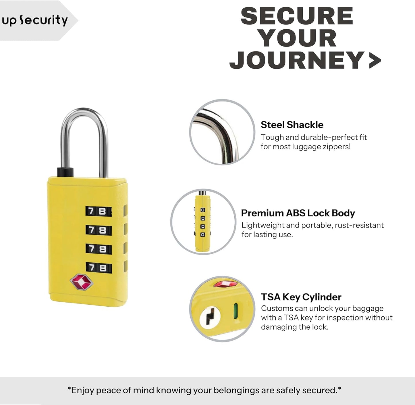 Travel Luggage Locks TSA Approved, Combination Padlock with Open Alert Indicator for Travel Accessories, Combo Lock with Code for Gym Locker, Suitcase, Cabinet, Gun Case, Toolbox (Yellow)