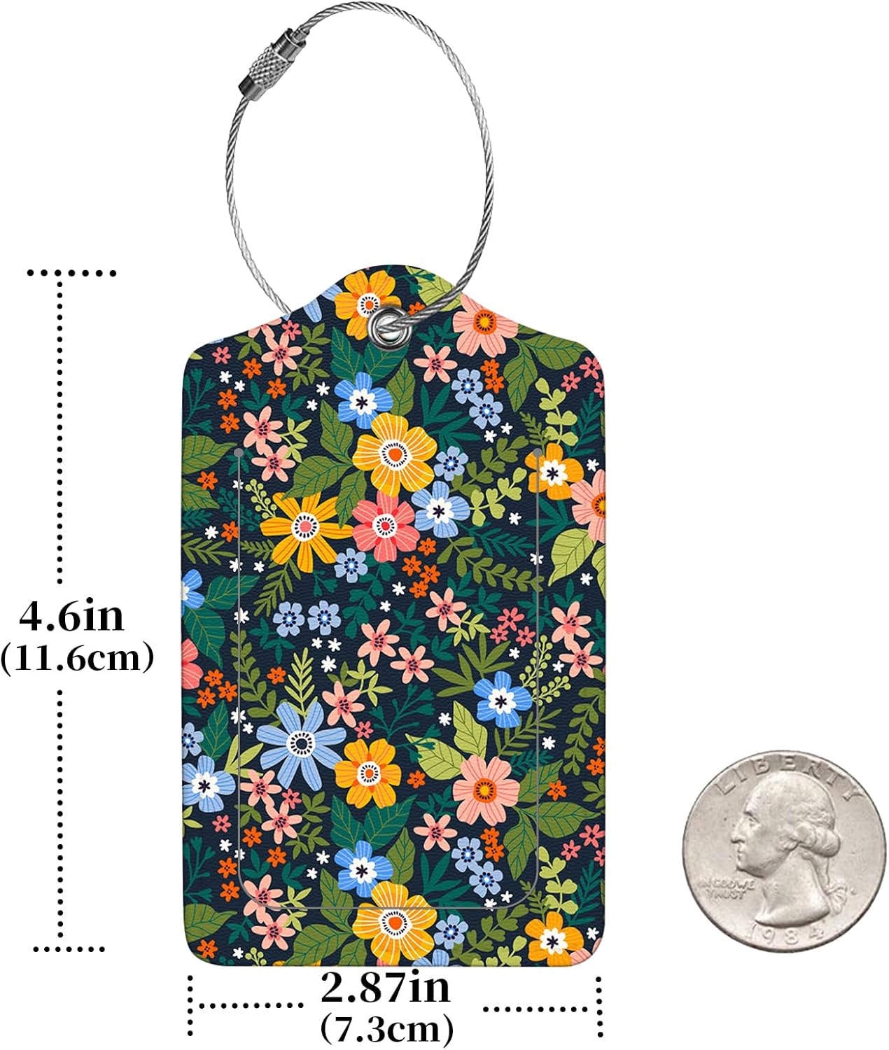 2 Pcs Luggage Tags for Suitcase, Cute Unique PU Leather Travel Bag Tag with Privacy Cover ID Label Address Card and Durable Metal Ring Suitable for Men Women Children Backpack,Flower