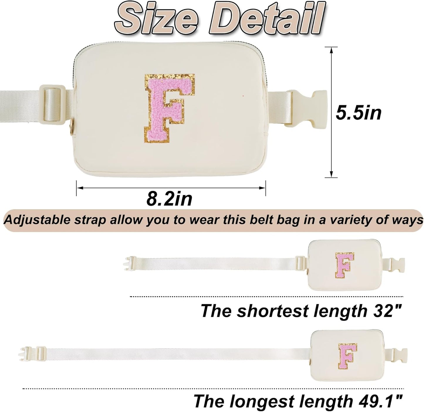Personalized Belt Bag for Women Girls - Fashion Mini Waist Packs with Adjustable Strap - Trendy Travel Fanny Pack Crossbody Bags with Initial Letter - Teen Gifts | Cream,F