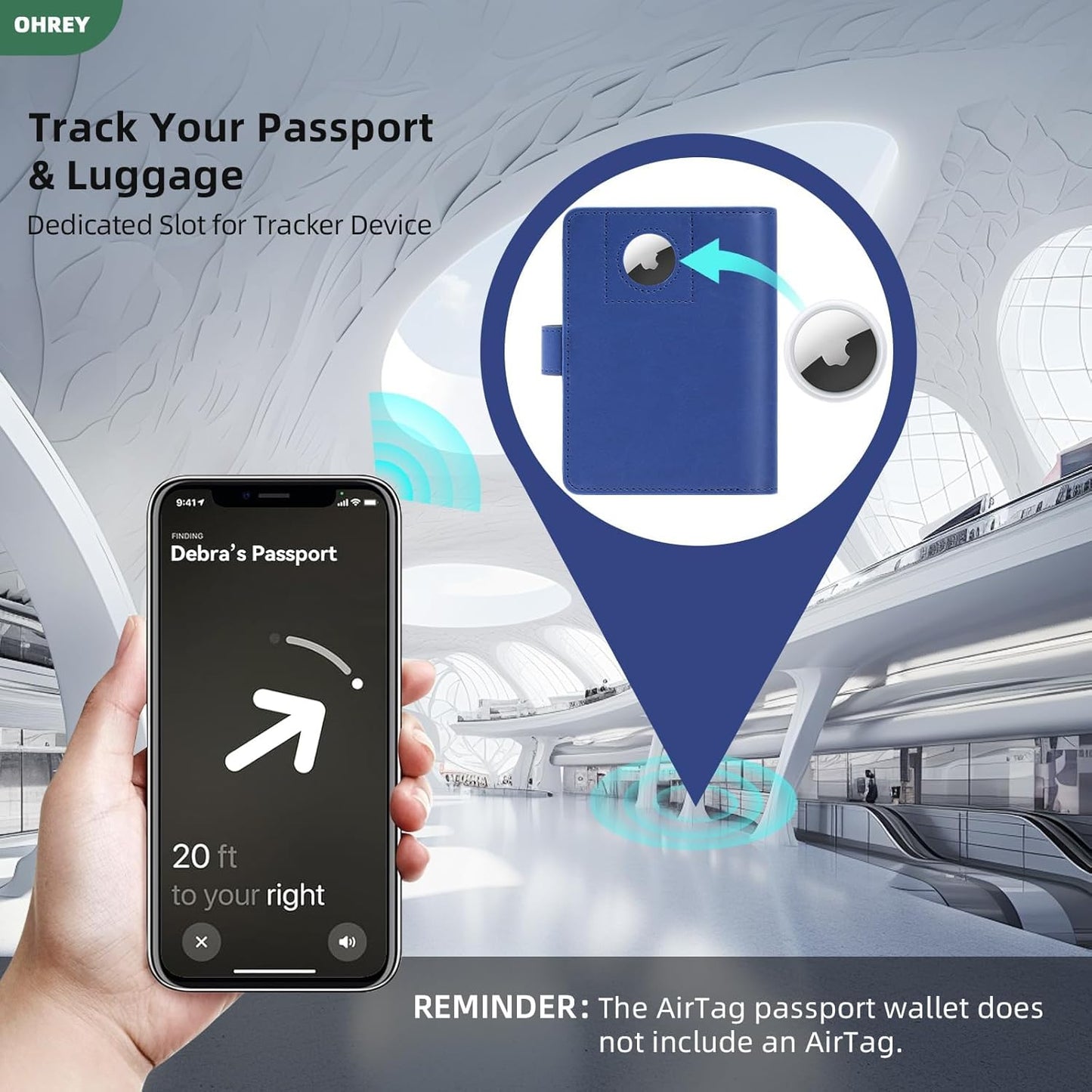 Passport Holder for Travel Family with Slot for AirTag & Luggage Tag Cover, – RFID Blocking Passport Wallet for Women & Men | PU Leather Passport Cover Case with Money Pocket – Blue