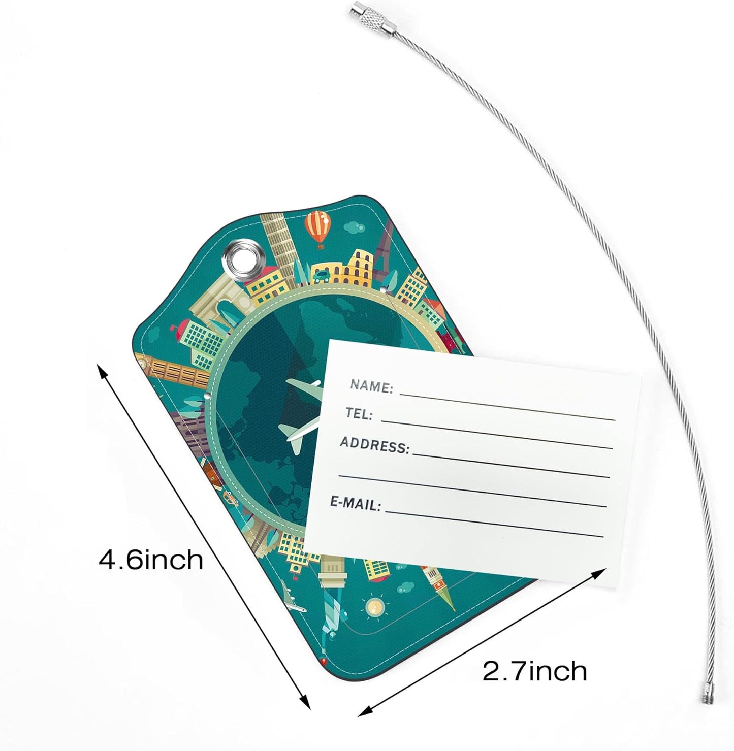 2 Pack Luggage Tags for Suitcase,Travel Around The World PU Leather Idea Baggage Tag with Name Labels Privacy Cover Metal Ring Men and Women Travel Cruise Labels