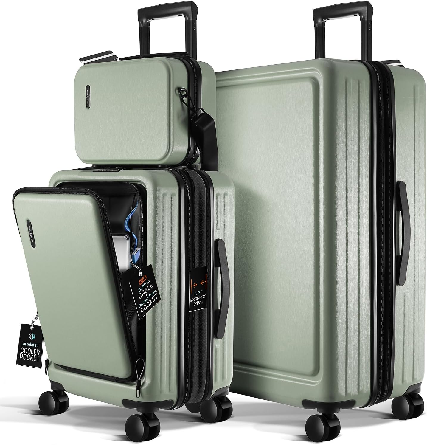 Luggage Sets 3 Piece, 22 Inch Carry on Luggage and 28 Inch Suitcases with Wheels Spinner, Durable Hard Shell Suitcase Set, Expandable Travel Suitcase, Sage Green