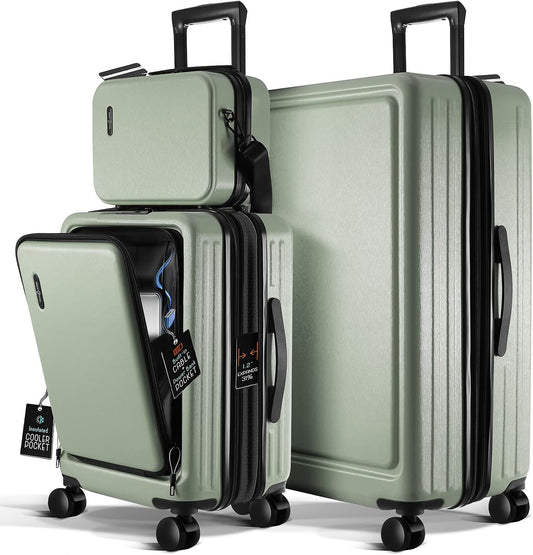 Luggage Sets 3 Piece, 22 Inch Carry on Luggage and 28 Inch Suitcases with Wheels Spinner, Durable Hard Shell Suitcase Set, Expandable Travel Suitcase, Sage Green