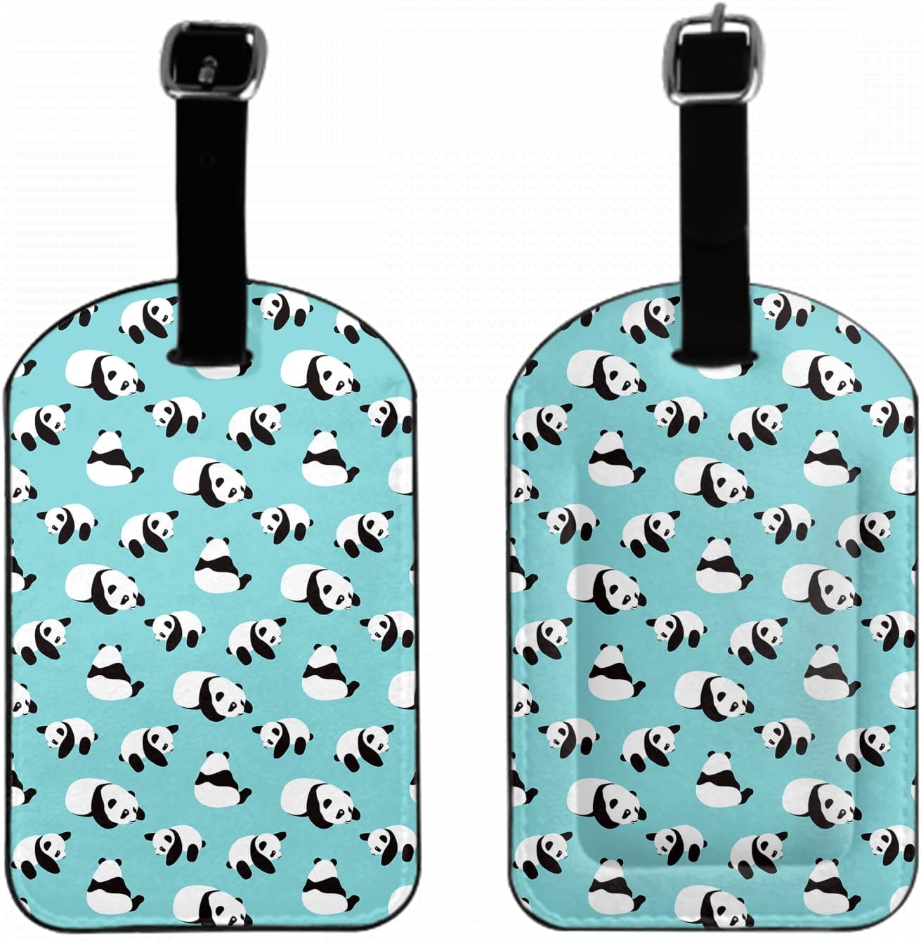 Cute Panda Suitcase ID Tag Identifiers Cartoon Black White Furry Animal Leather Luggage Tags Travel Bag Tag Fully Bendable Baggage Labels, 1 Pack Blue