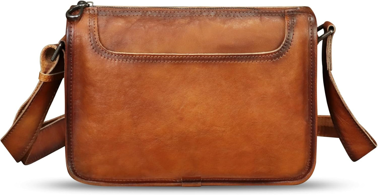 IVTG Genuine Leather Messenger Bag for Men Crossbody Shoulder Bag Casual Sling Daypack Business