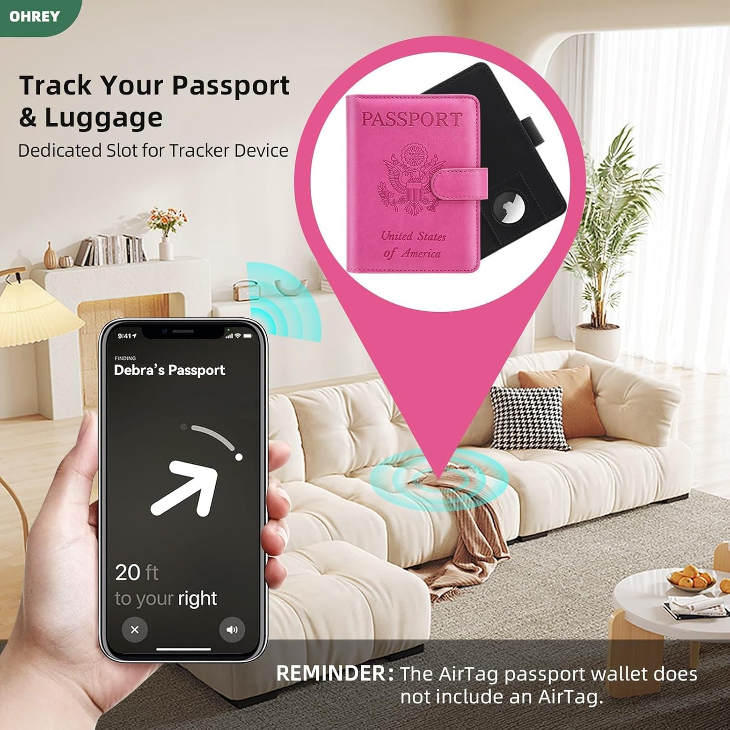 2 Pack Passport Holder for Travel with Slot for AirTag & Luggage Tag Cover, RFID Blocking Passport Holder for Women & Men | PU Leather Passport Cover with Pocket, Black & Pink
