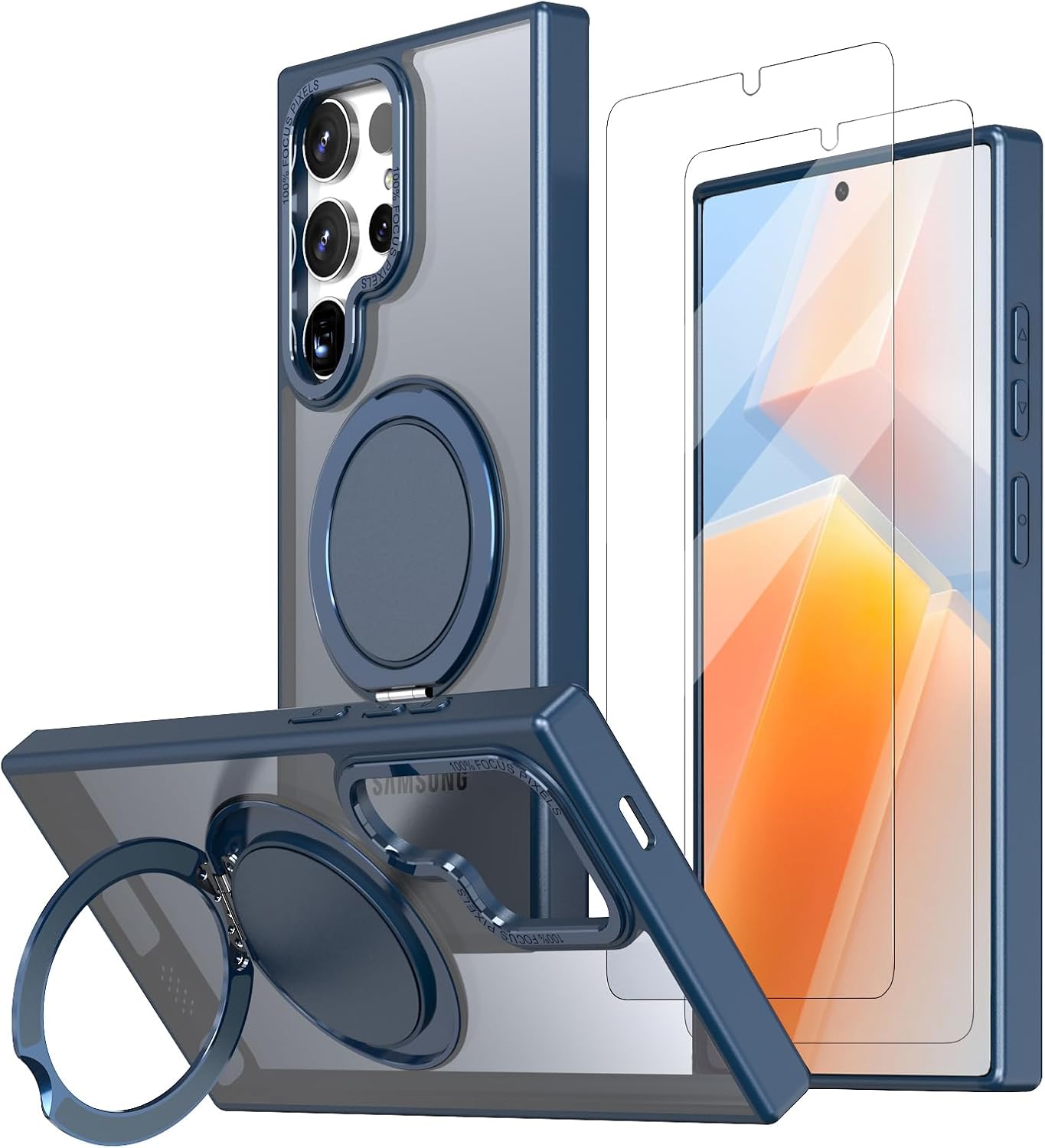 Magnetic Stand Case for Samsung Galaxy S24 Ultra 6.8" [with 2 Tempered Glass Film] [360° Rotation Magnetic Stand] [Compatible with Magsafe] Military-Grade Drop Protection Case, Blue
