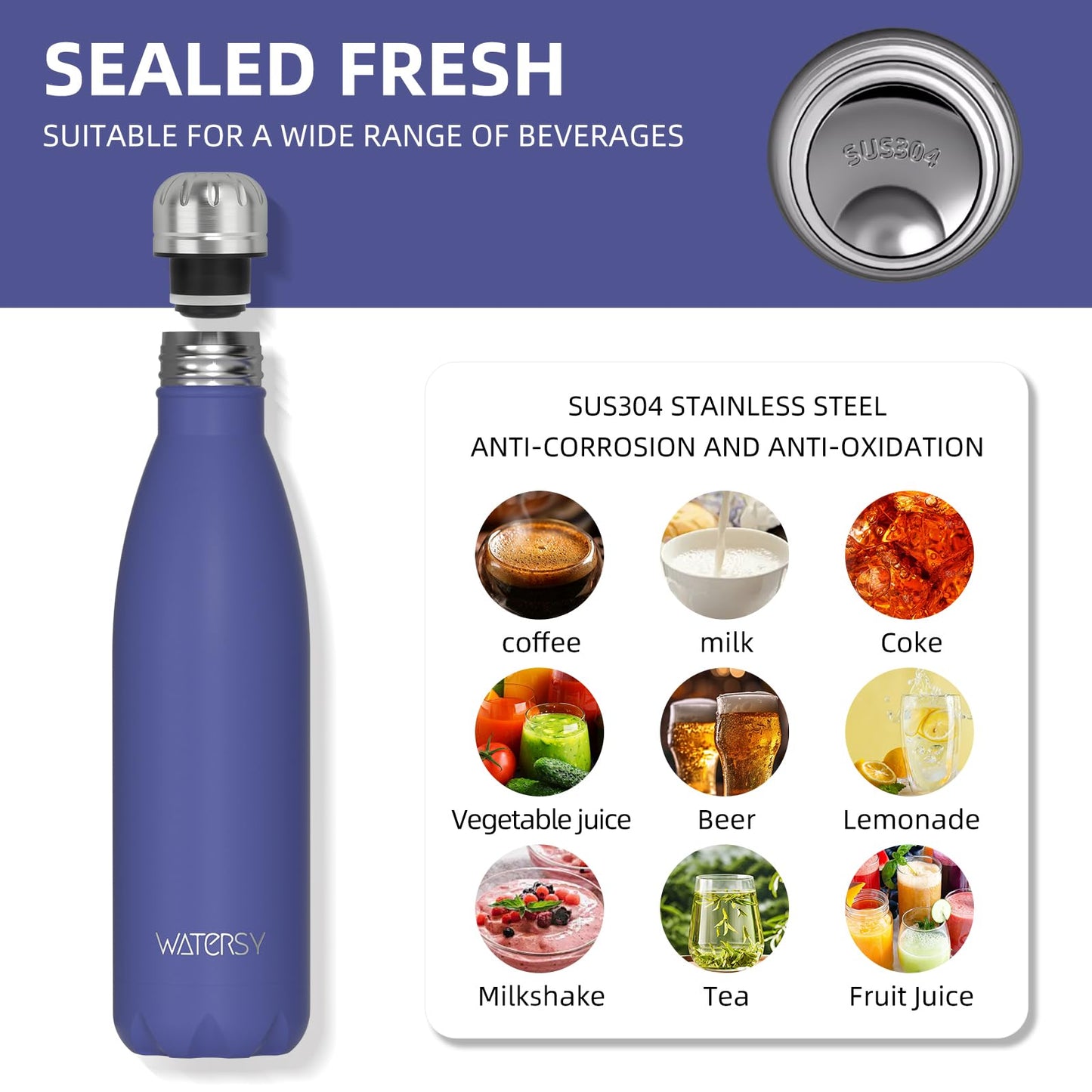 WATERSY Stainless Steel water bottle,17oz Insulated Water Bottles