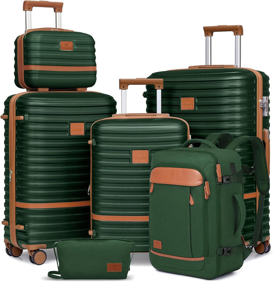 Joyway Expandable Luggage Sets 5 Piece, Lightweight Hard Shell Travel Suitcase Set with Spinner Wheels and TSA Lock, Green