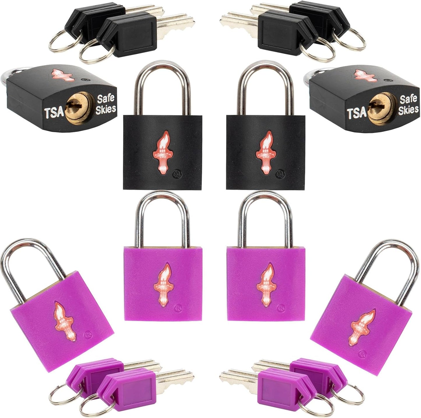 8 Pack 11/12 Inch Wide TSA Luggage Lock for Suitcases, Gun Cases & Travel Bags - Solid Brass Security Lock with Colored Shell (8 Colors: Black/Juice)