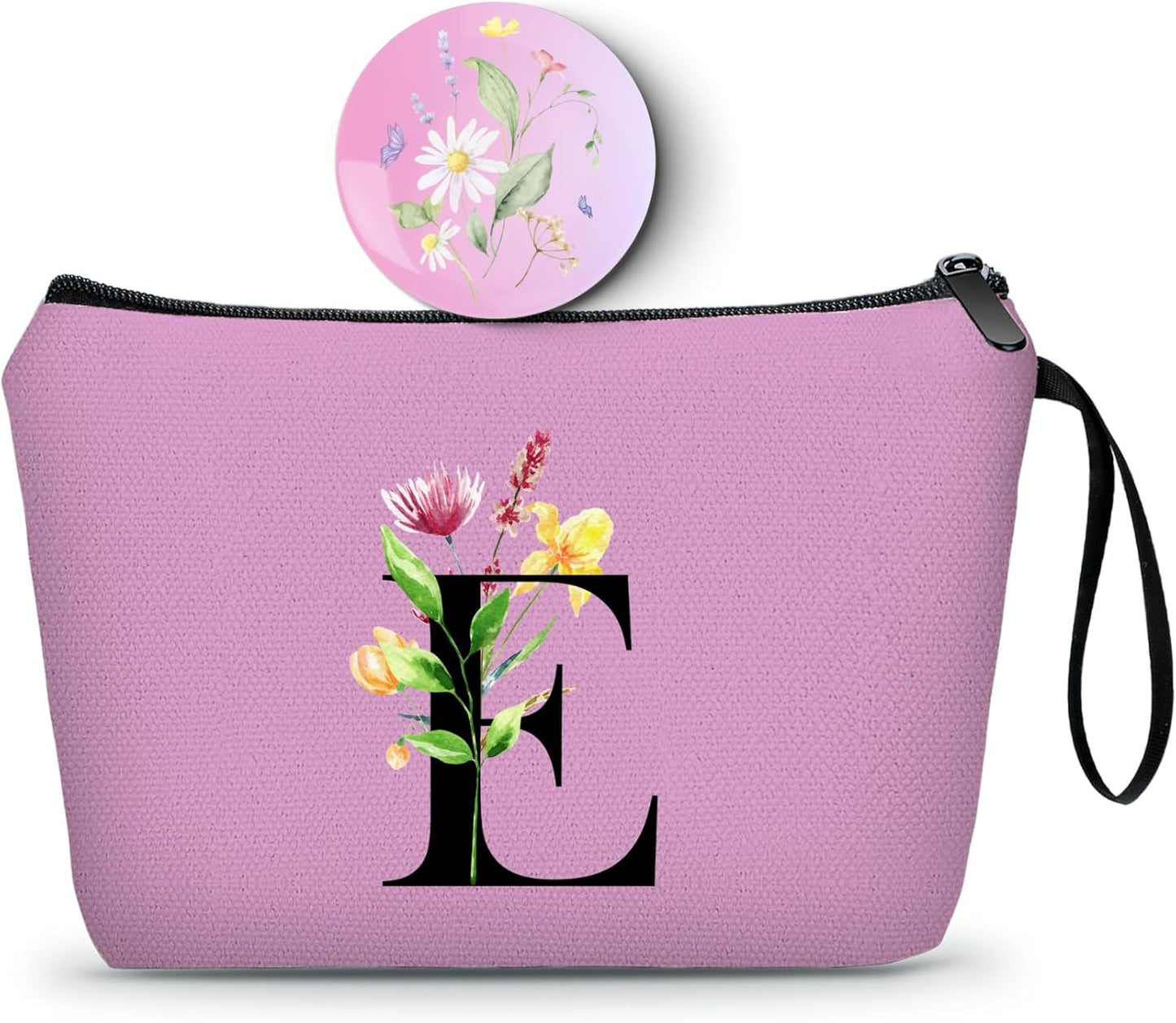 Women Birthday Unique Bride to be Bridal Shower Initial Gifts for Mom Sister Friend Her Teacher Aunt Makeup Cosmetic Bag with Mirror Mothers Day Christmas Graduation E
