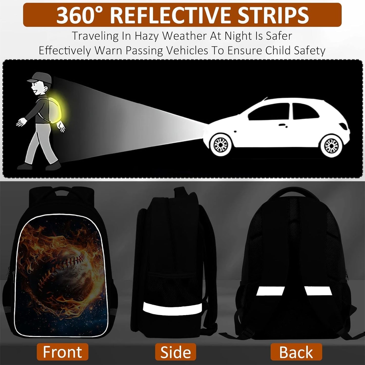 School Backpack for Boys - 4pcs Baseball Boys Backpack with Lunch Box Set for Kids Children Teens