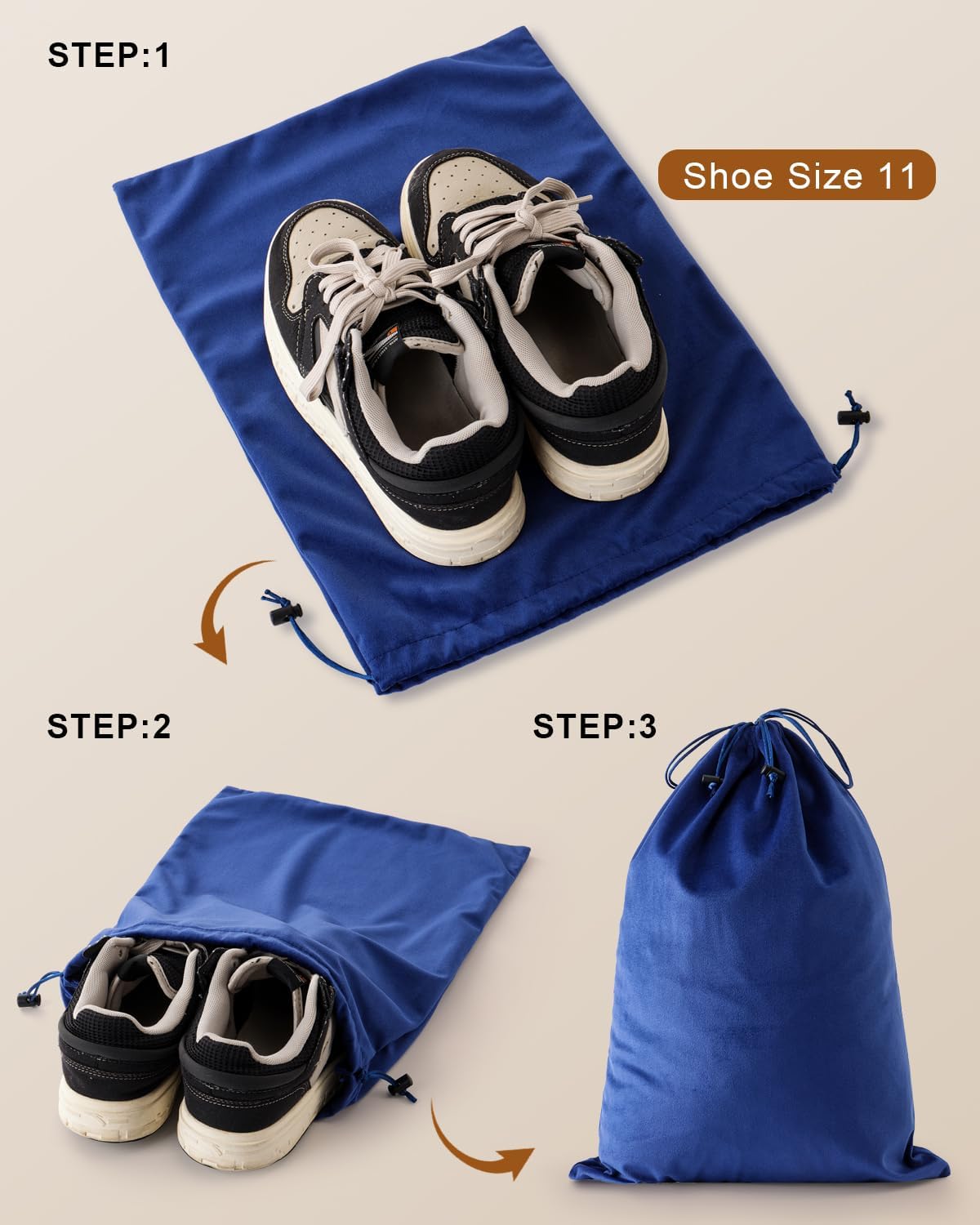 FantasyLife Shoe Bags for Travel, 2 PCS Washable Dust Bags for Storage & Packing, Flannel Shoe Pouch with Drawstring Closure for Purses, Handbags, Shoes & Toys (Palace Blue)
