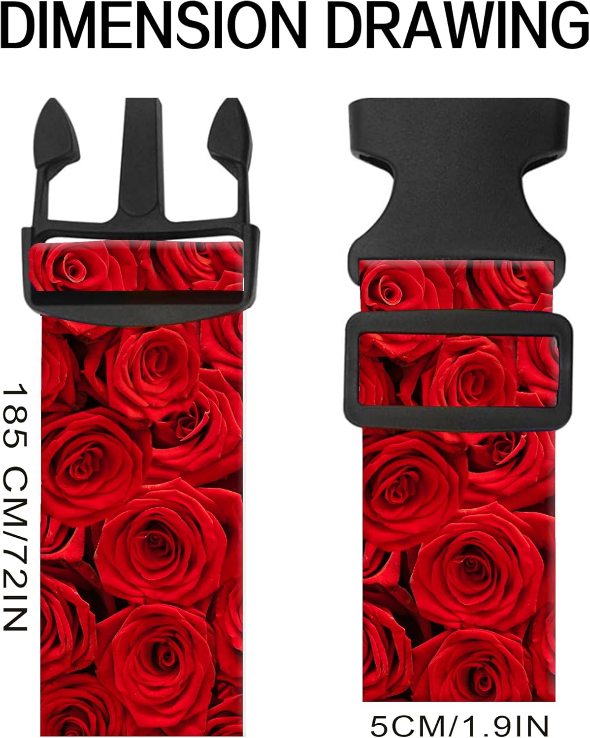 Luggage Straps for Suitcases, Adjustable Travel Belt, Durable Wide Luggage Strap, Cute Suitcase Strap Identifiers with Buckle, Bag Straps for Luggage, Red Beautiful Roses