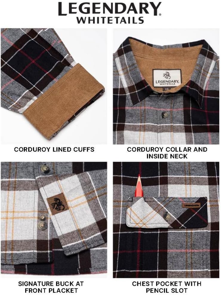 Legendary Whitetails Men's Flannel Shirt Long Sleeve Button Down 100% Cotton