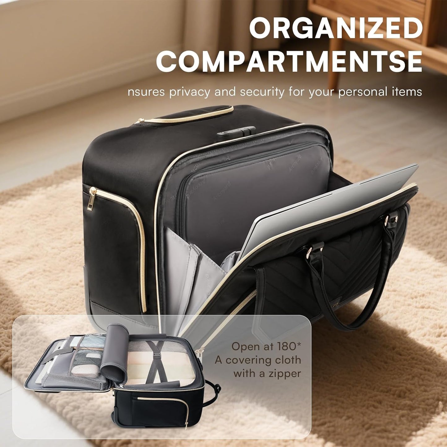 Rolling Laptop Bag Women, Rolling Briefcase for Women for Work, 17.3 Inch Computer Bag with Wheels, Fashion Flap Laptop Bag With Wheels for Work Business, TSA Friendly Design, Black