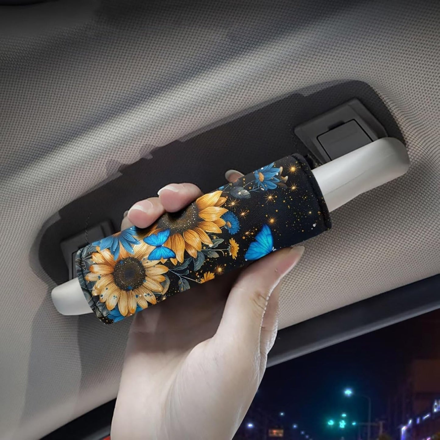 Sunflower Luggage Handle Wraps Butterfly Set of 2 Pcs Suitcase Protection Sleeve Cover for Women Men Luggage ID Tags Portable Travel Accessories