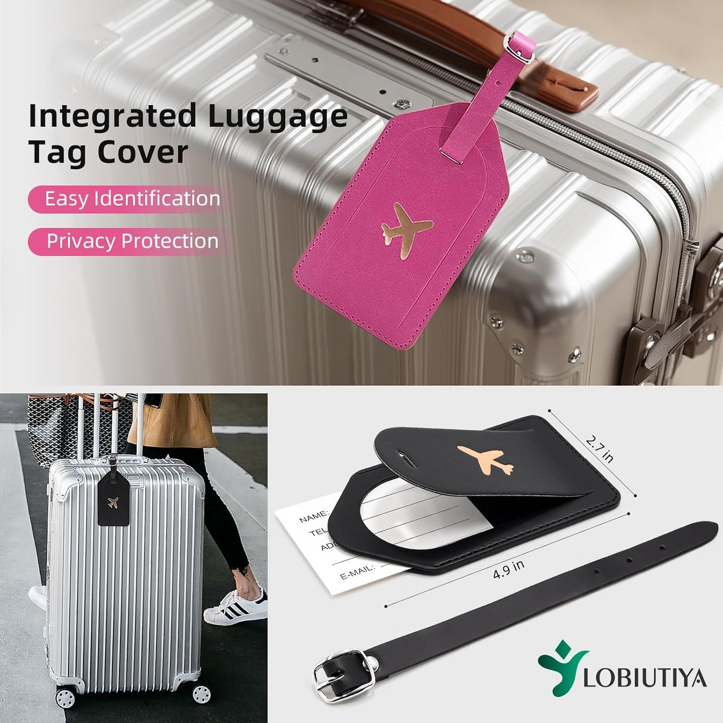 2 Pack Passport Holder For Travel with Luggage Tag Cover – RFID Blocking Passport Wallet Holder for Travel Women/Men | PU Leather Passport Case with Money Pocket, Black/Pink