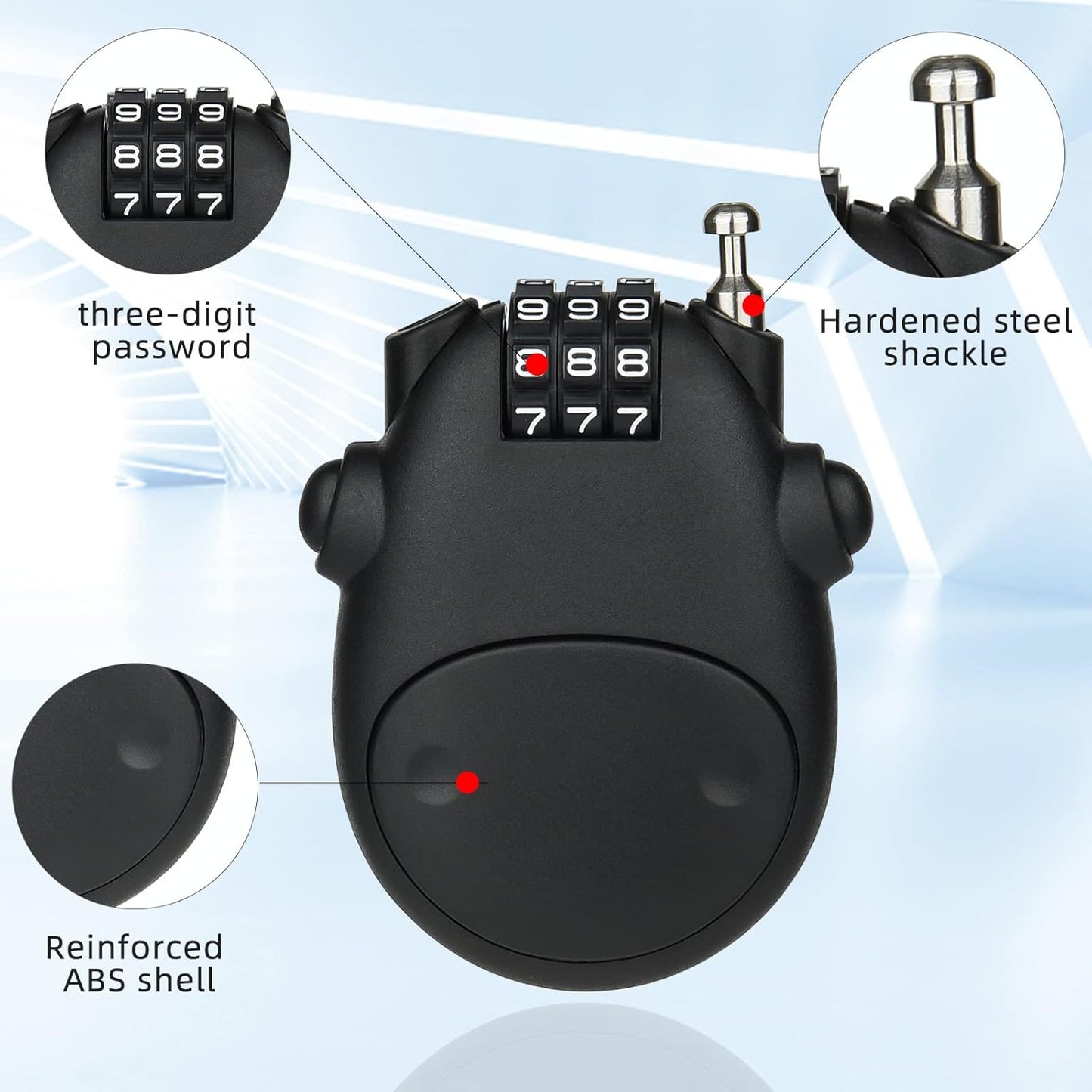 Luggage Locks - Combination Lock, Black, 27" Circumference, 10,000 Code Options, Scratch Resistant, Lightweight, Portable, Secure