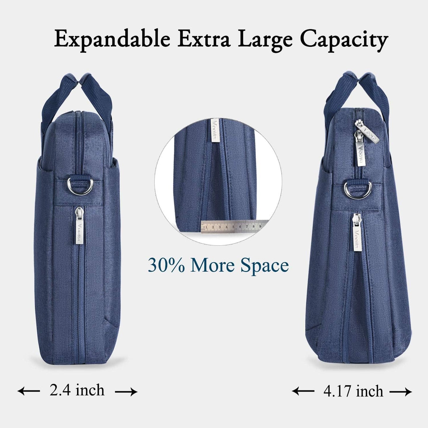 Voova Laptop Bag Case 17 17.3 Inch Computer Sleeve Messenger Bag with Shoulder Strap Expandable Waterproof Large Capacity Business Briefcase for Work Travel Fit 17-18” Laptop, Men Women, Blue