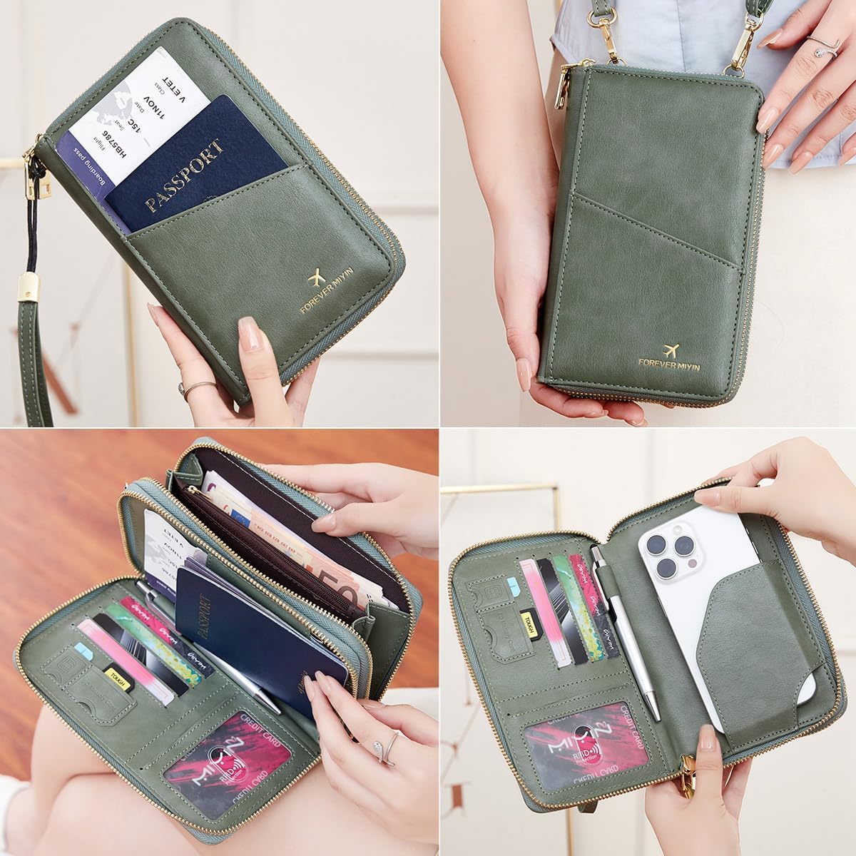 US-B Passport Wallet, RFID Blocking Passport Holder Large Capacity, Lightweight PU Document Organizer for Women (Red)