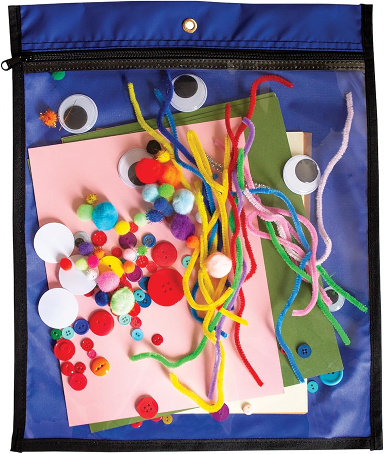 Media Pouch and Nylon Tote Bag for Books, Headphones, and School Accessories, Heavy Duty Travel Storage for Classroom or Library, 17.75 x 14.25 Inch (Royal Blue)
