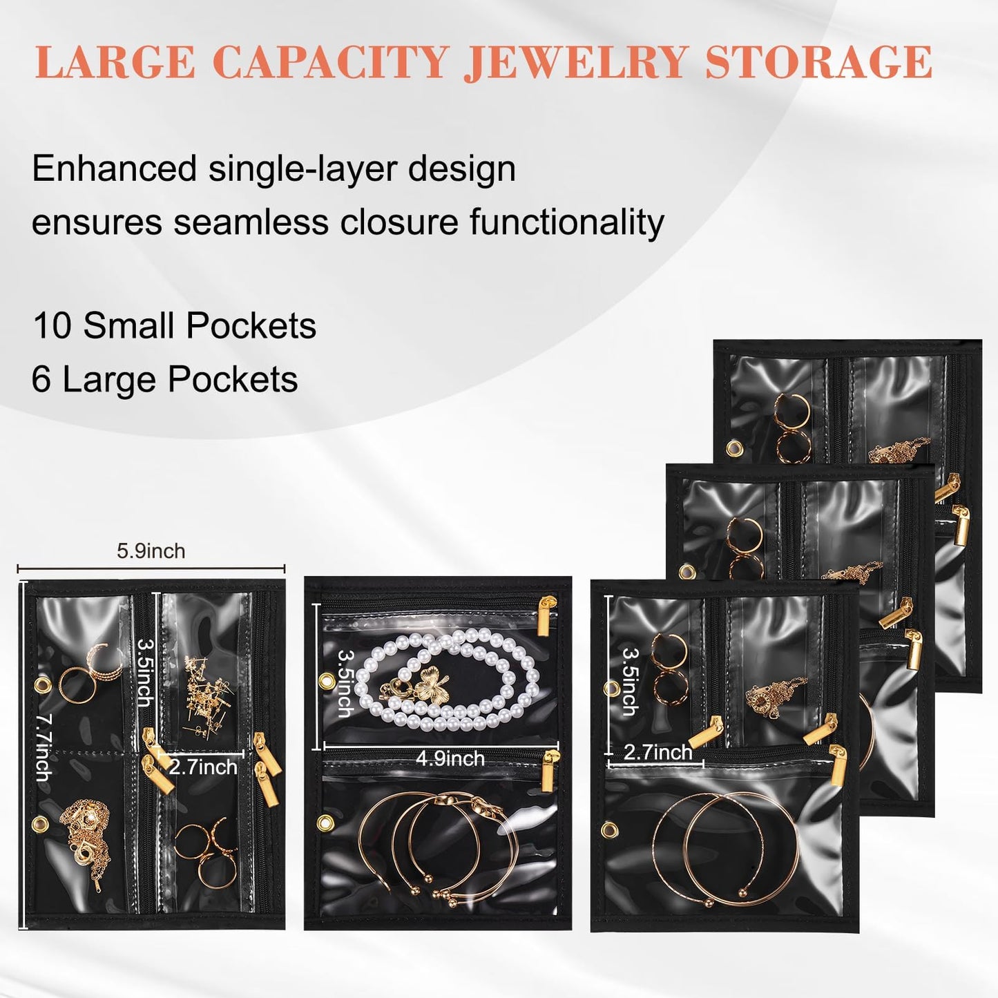 Travel Jewelry Organizer for Women, Detachable Pouches, Tangle-Free, Black