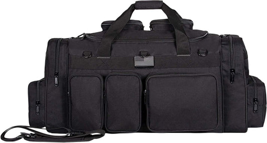 K-Cliffs Tactical Range Duffel Heavy Duty Large Gear Duffle Durable Quality Travel Sports Gym Equipment Bag Military Molle with Lockable Zippers with US Flag Patch 33 Inch Black