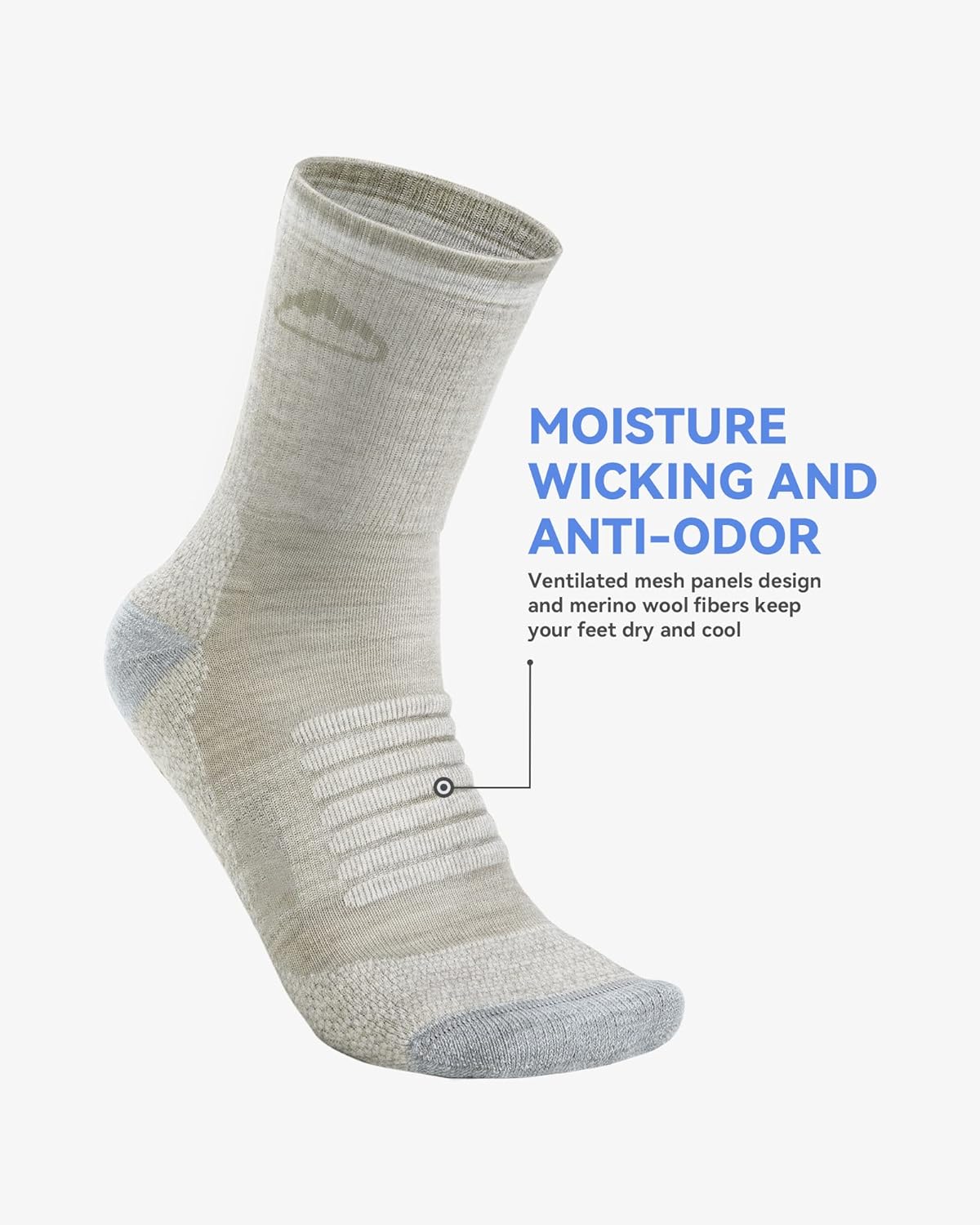 2 Pack Merino Wool Hiking Socks, Made in USA, Moisture Wicking Cushion Socks for Men & Women