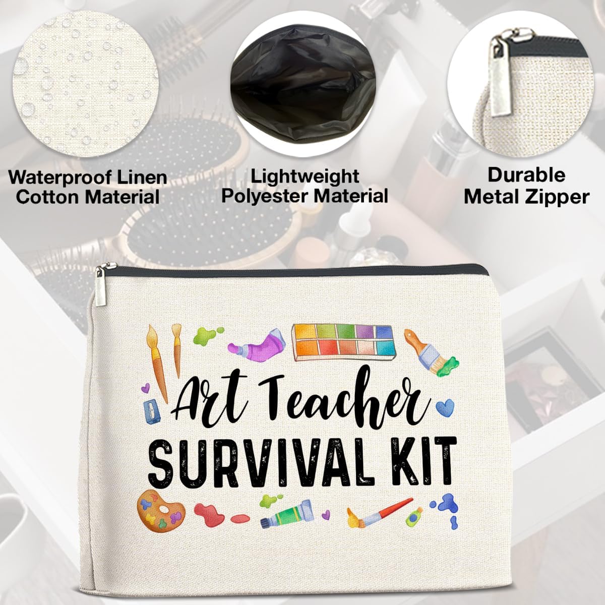 Art Teacher Gifts Makeup Bag Thank You Gifts for Art Teacher Survival Kit Zipper Makeup Pouch