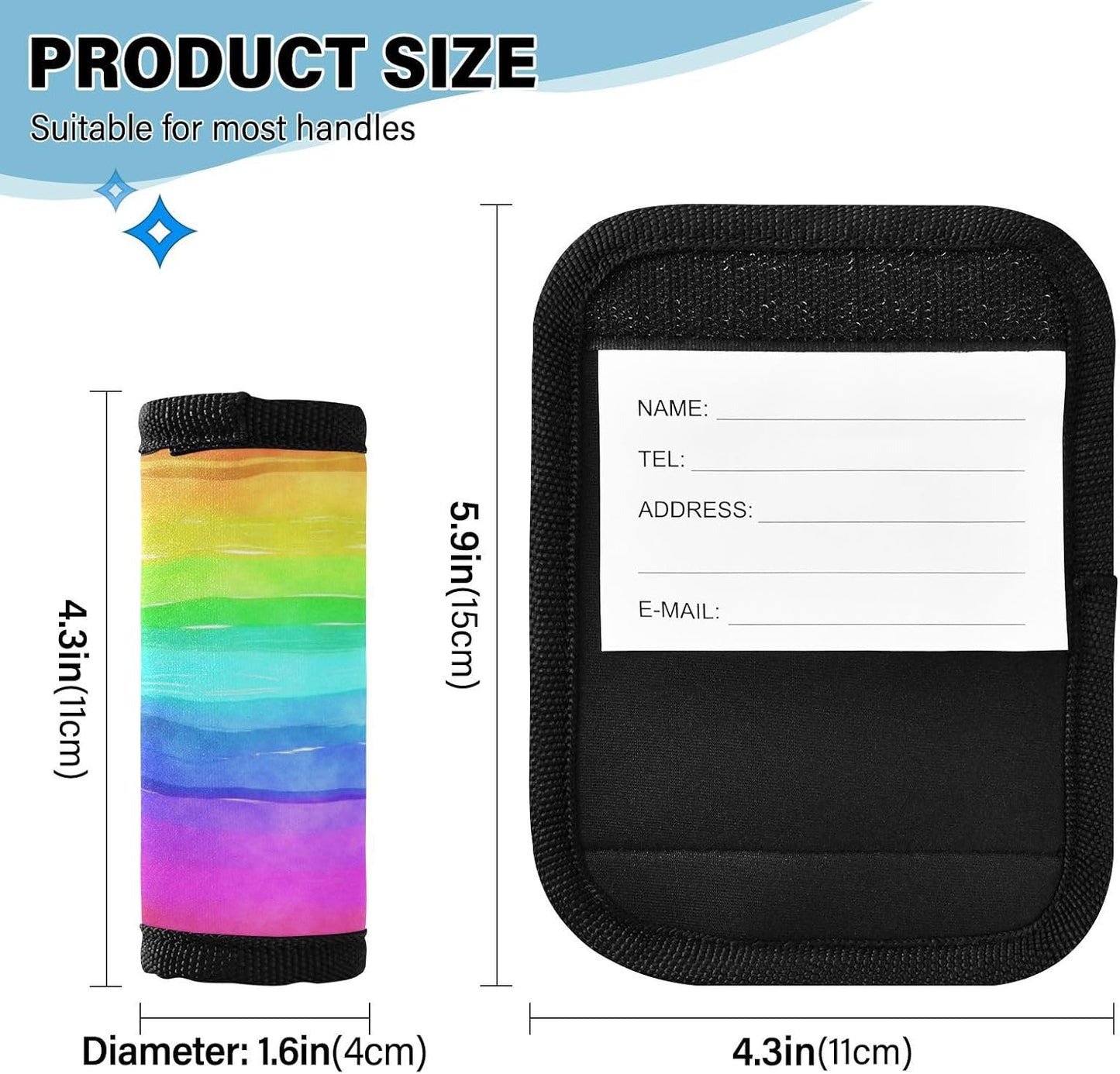 2Pcs Luggage Handle Wrap Suitcase Identifier Handle Covers Tags Soft Travel Bags Luggage Handle Gripper Accessories for Airplane Flying Striped Rainbow